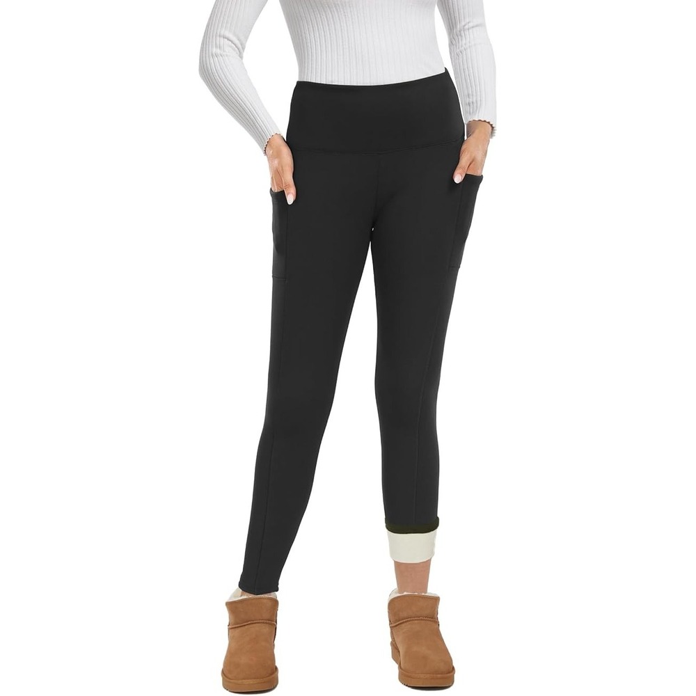 NWT Women's Fleece Lined Leggings Size L Pockets Unbranded Cozy Warm Camping